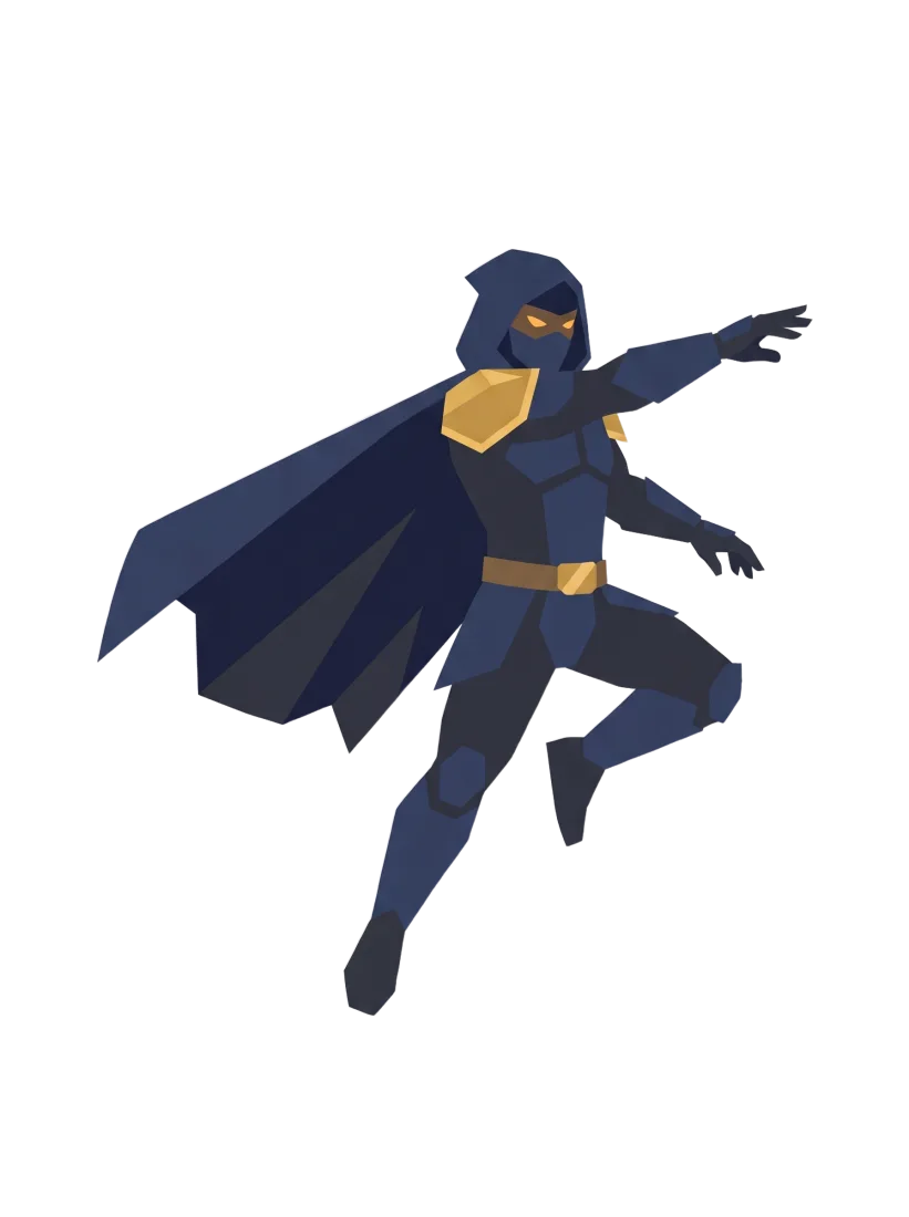 Lock Man throwing a key, mid-descent over St. Louis